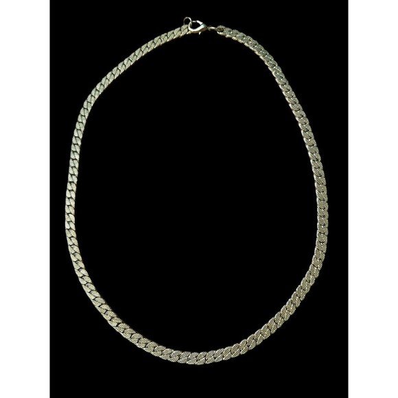Vintage Gold Tone Flat Nugget Textured Chain Necklace Classic Reversible 18” - Picture 2 of 5